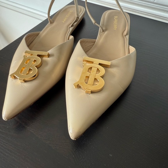 Burberry Anderton TB Monogram Leather Slingback Point-Toe Ballerina Flat SZ 37 - Picture 5 of 9